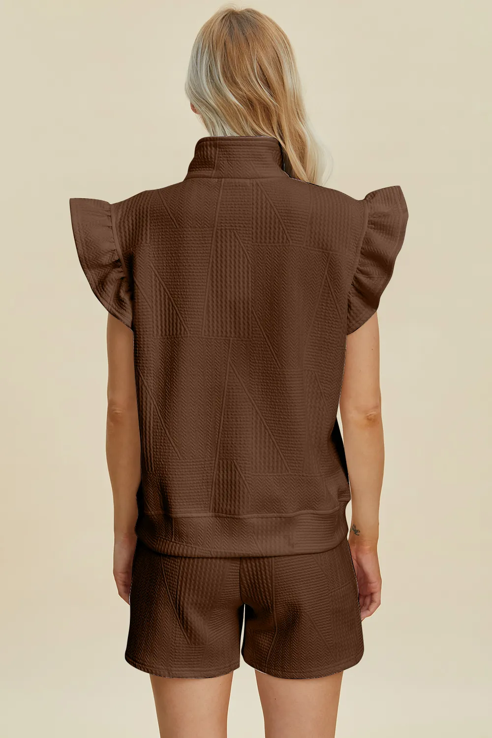 Full Size Texture Flounce Sleeve Top and Shorts Set, image 32