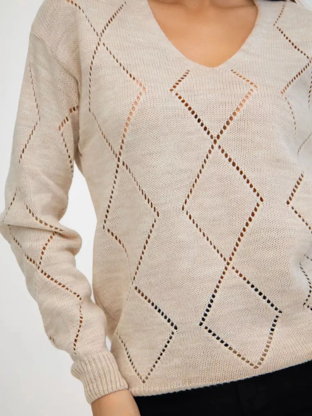 Openwork V-Neck Sweater, image 7