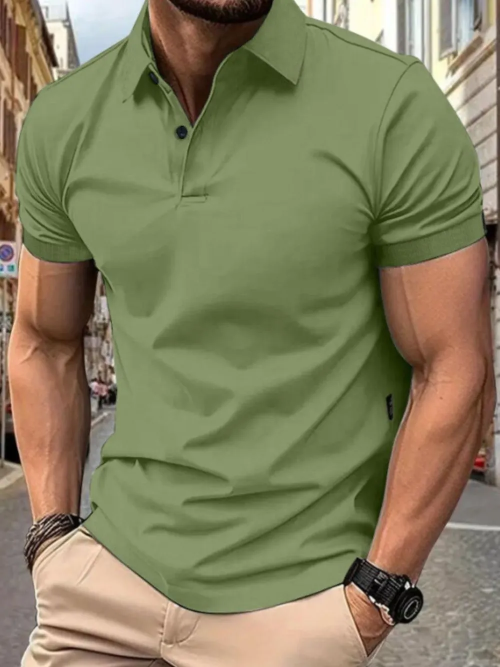 Men's Full Size Button Detail Short Sleeve Polo Plus Size, image 4