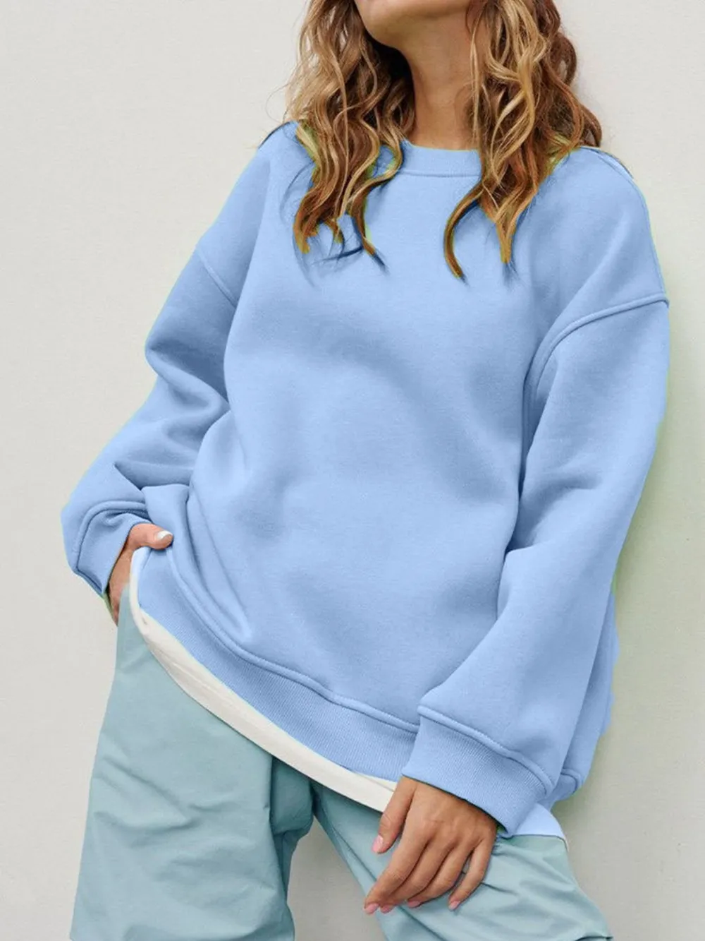 Round Neck Dropped Shoulder Long Sleeve Sweatshirt, image 15