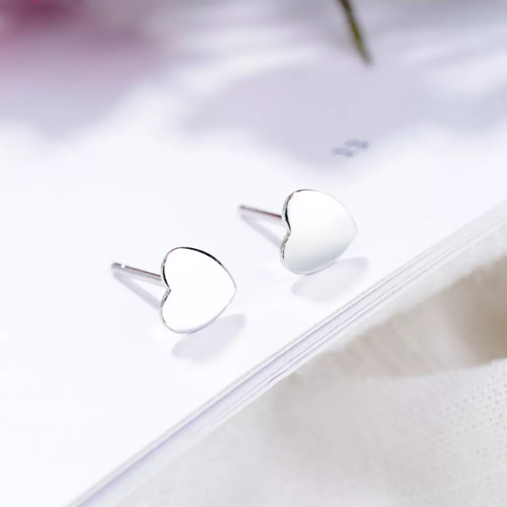 925 Sterling Silver Heart Stud Earrings, image 2