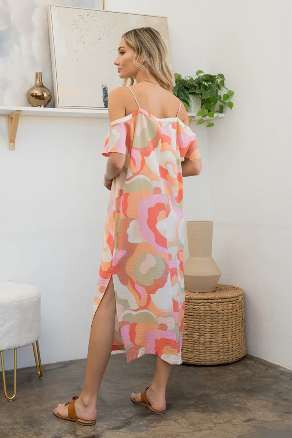 Full Size Printed Side Slit Midi Dress, image 2