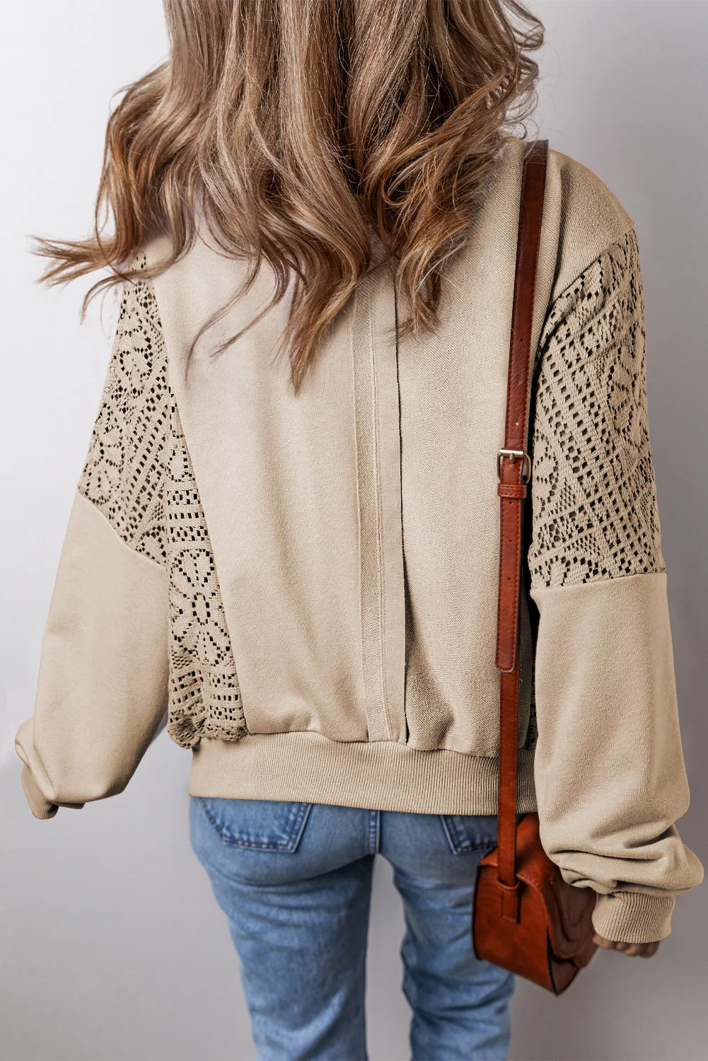 Openwork Round Neck Long Sleeve Sweatshirt, image 6