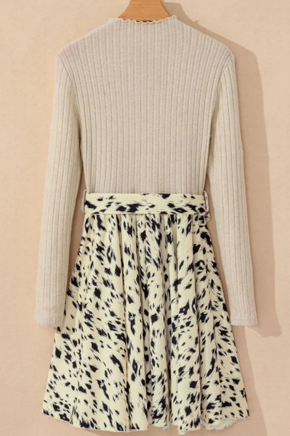 Printed Tie Waist Mock Neck Long Sleeve Dress, image 18