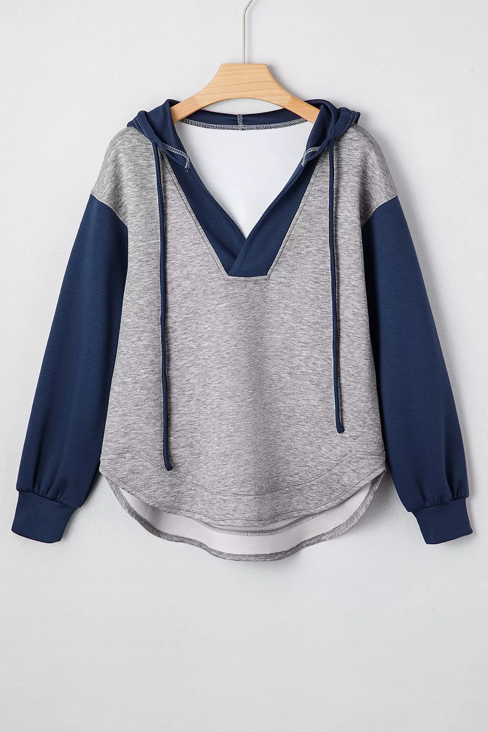 Color Block Patchwork V Neck Drawstring Hoodie, image 5