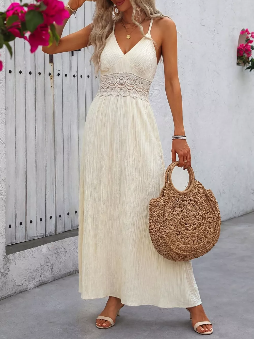 Lace Trim V-Neck Maxi Dress, image 4