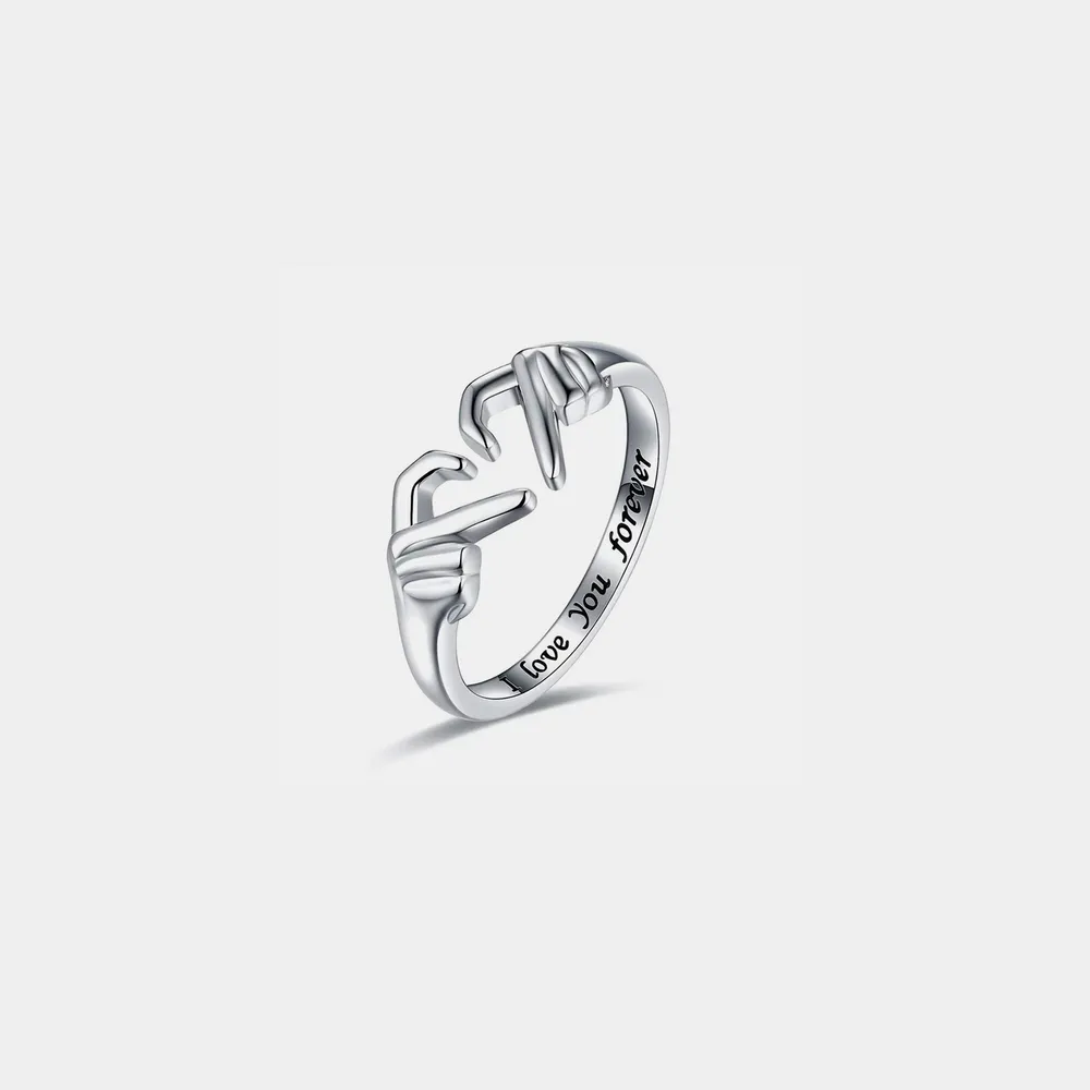 Hand Heart Shape 925 Sterling Silver Open Ring, image 2