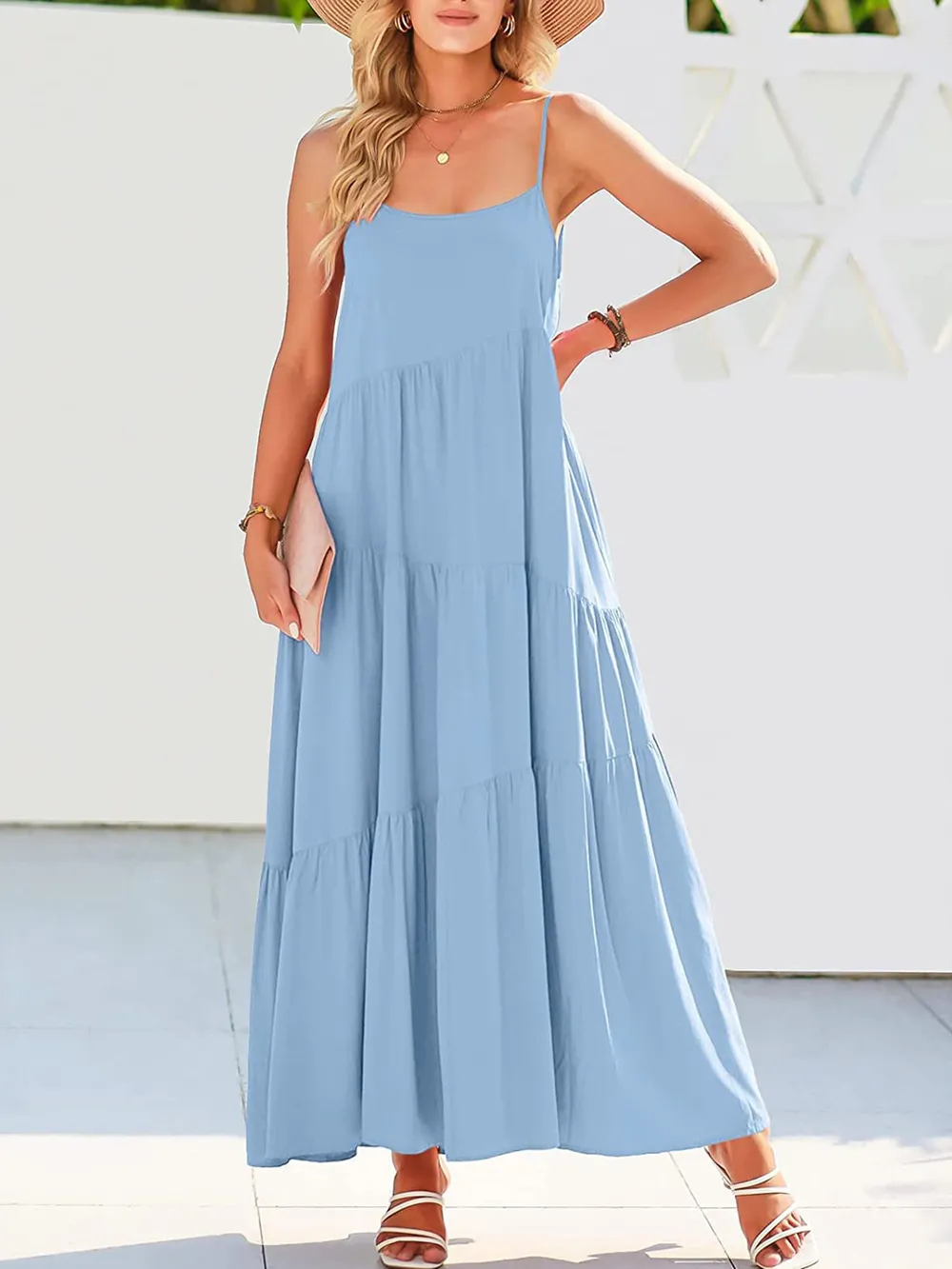Full Size Ruched Tiered Spaghetti Strap Dress, image 22
