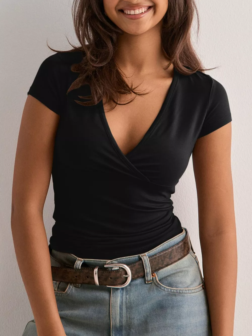 Ruched Short Sleeve Fitted T-Shirt, image 9