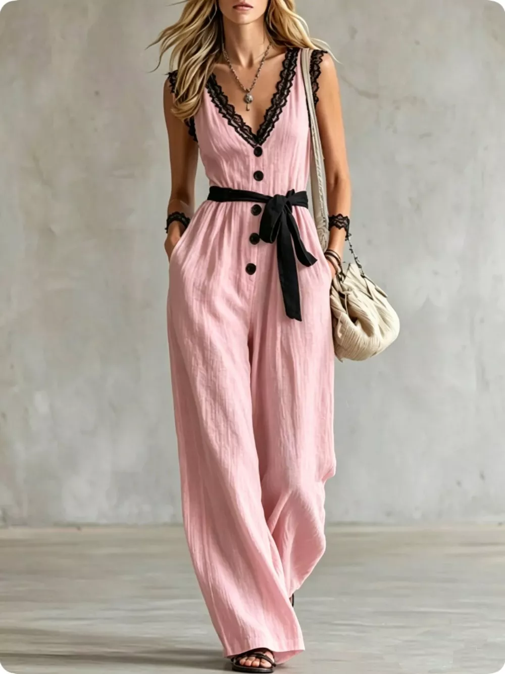 Lace Detail V-Neck Sleeveless Jumpsuit, image 10