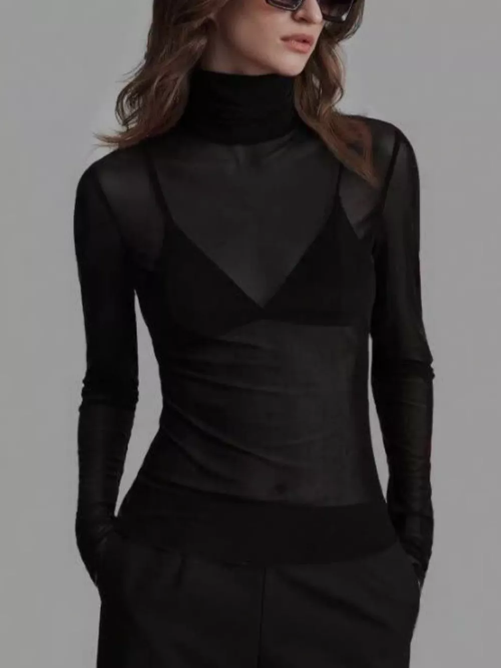 Sheer Mesh Turtleneck Top