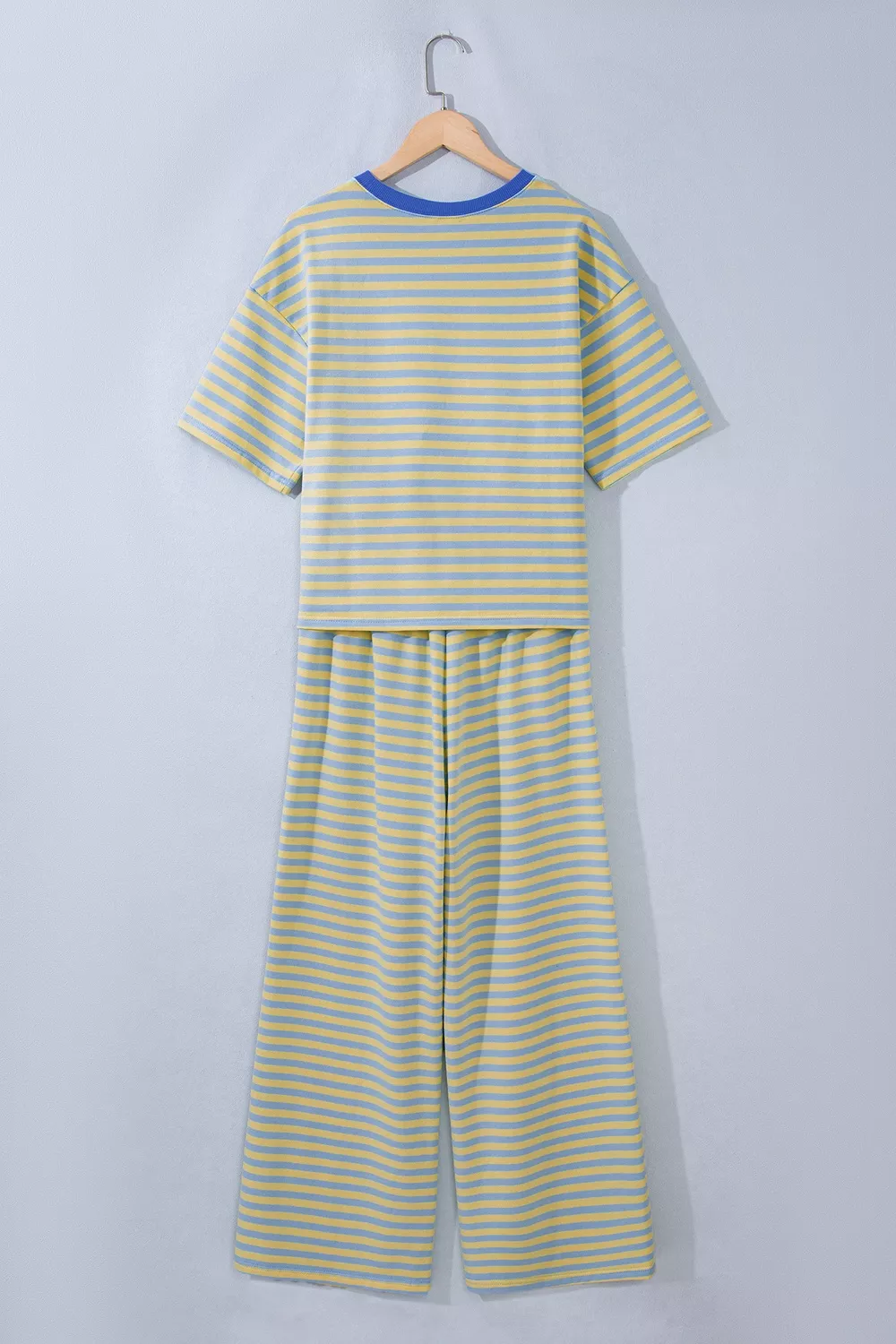 Stripe Colorblock Trim Crew Neck Loose Tee Drawstring Elastic Waist 2pcs Pant Set, image 5