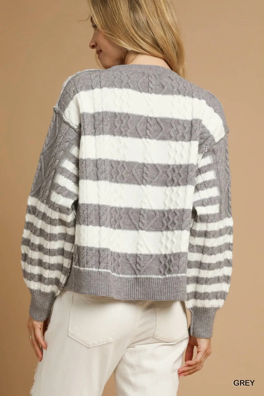 Cable-Knit Stripe Button-Up Cardigan, image 2