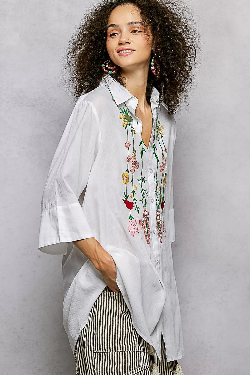 Floral Embroidered Half Sleeve Cotton Shirt, image 6