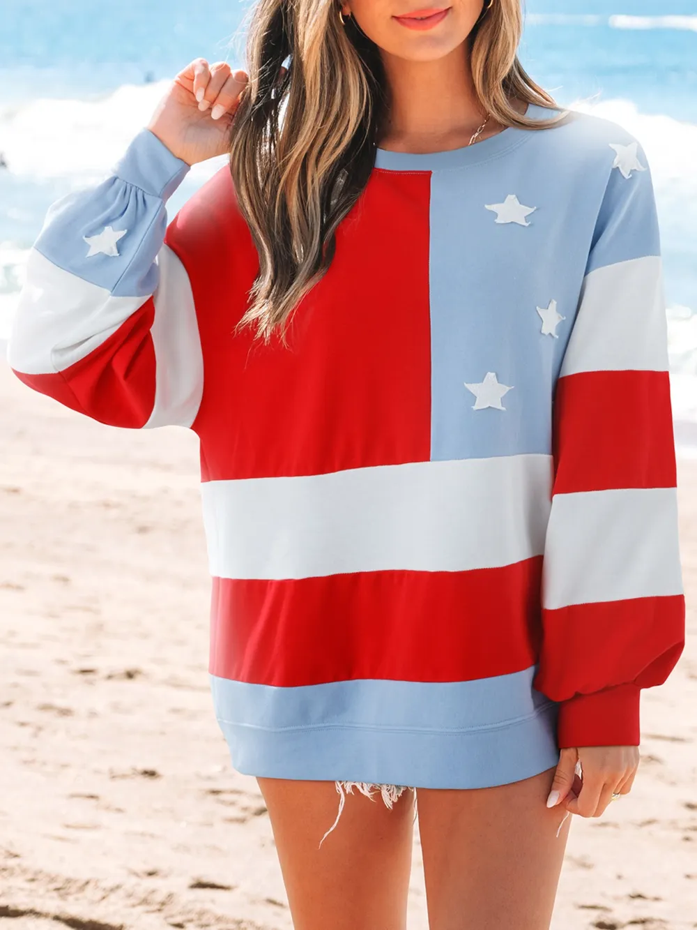Multicolour American Flag Vintage Oversized Sweatshirt, image 6