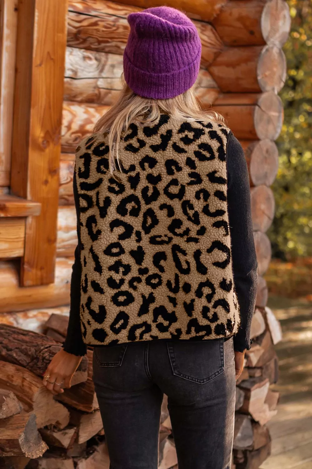 Leopard Print Sherpa Fleece Vest Coat, image 6