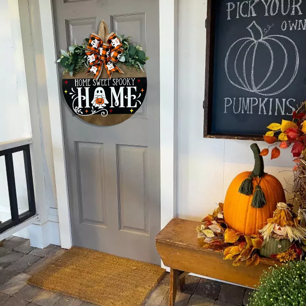 Halloween Decorative Wooden Hanger with Ghost Bow, image 3