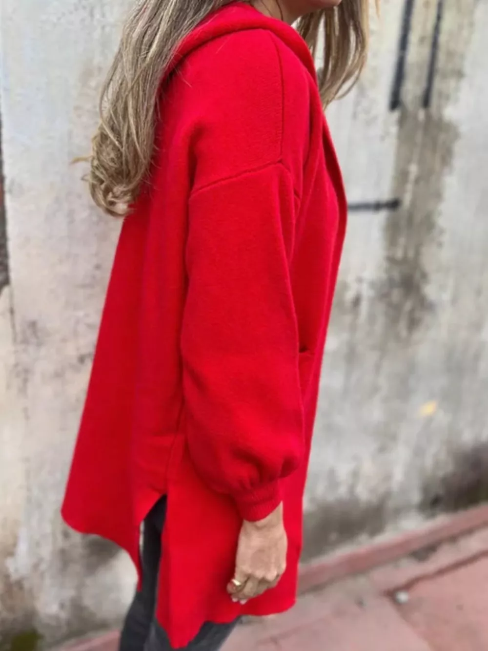 Full Size Open Front Drop Shoulder Hooded Cardigan Plus Size, image 4