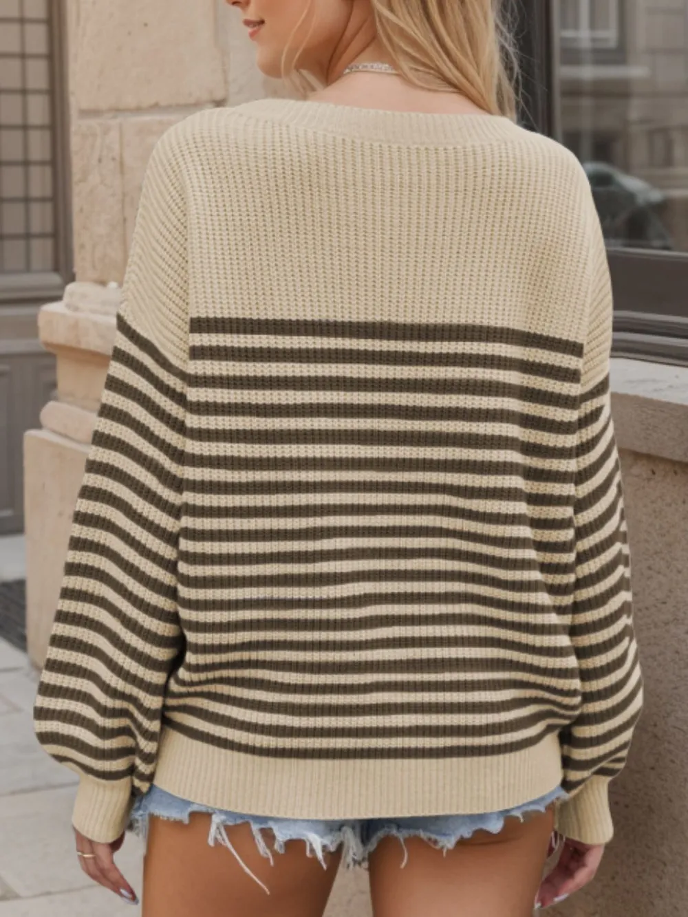 Striped Round Neck Long Sleeve Sweater, image 9