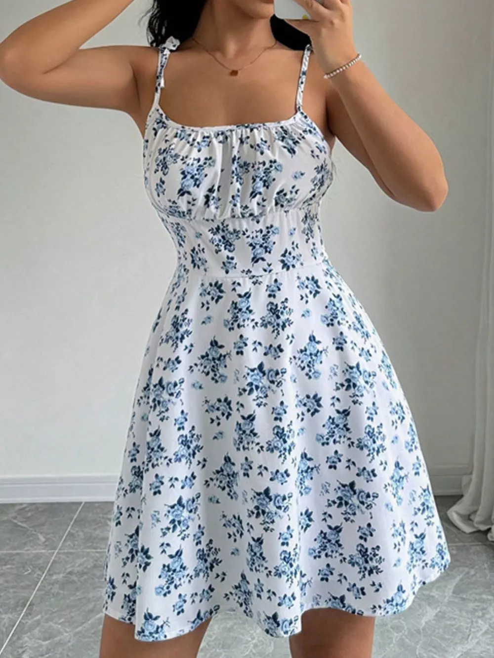 Floral Print Tie Strap Mini Dress, image 24