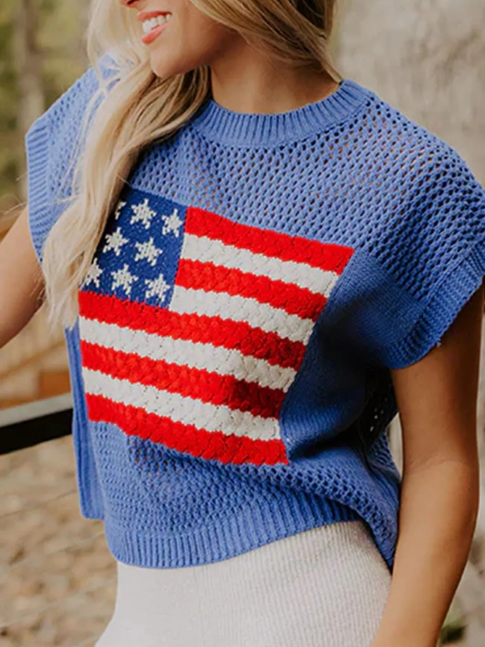 Flag Graphic Short Sleeve Sweater Top, image 11