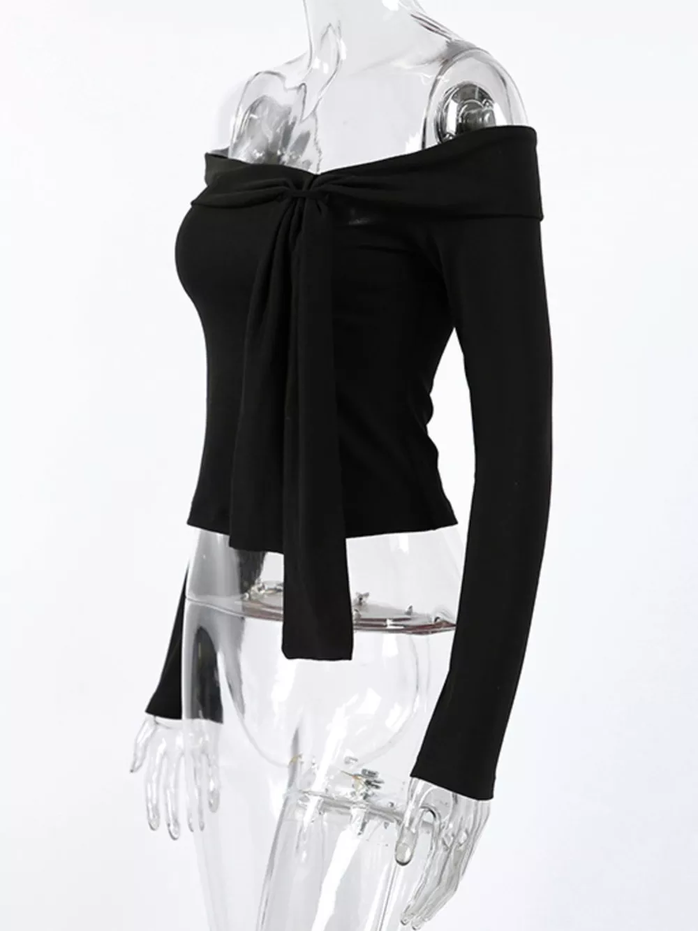 Off-Shoulder Tie-Front Long Sleeve Blouse, image 7