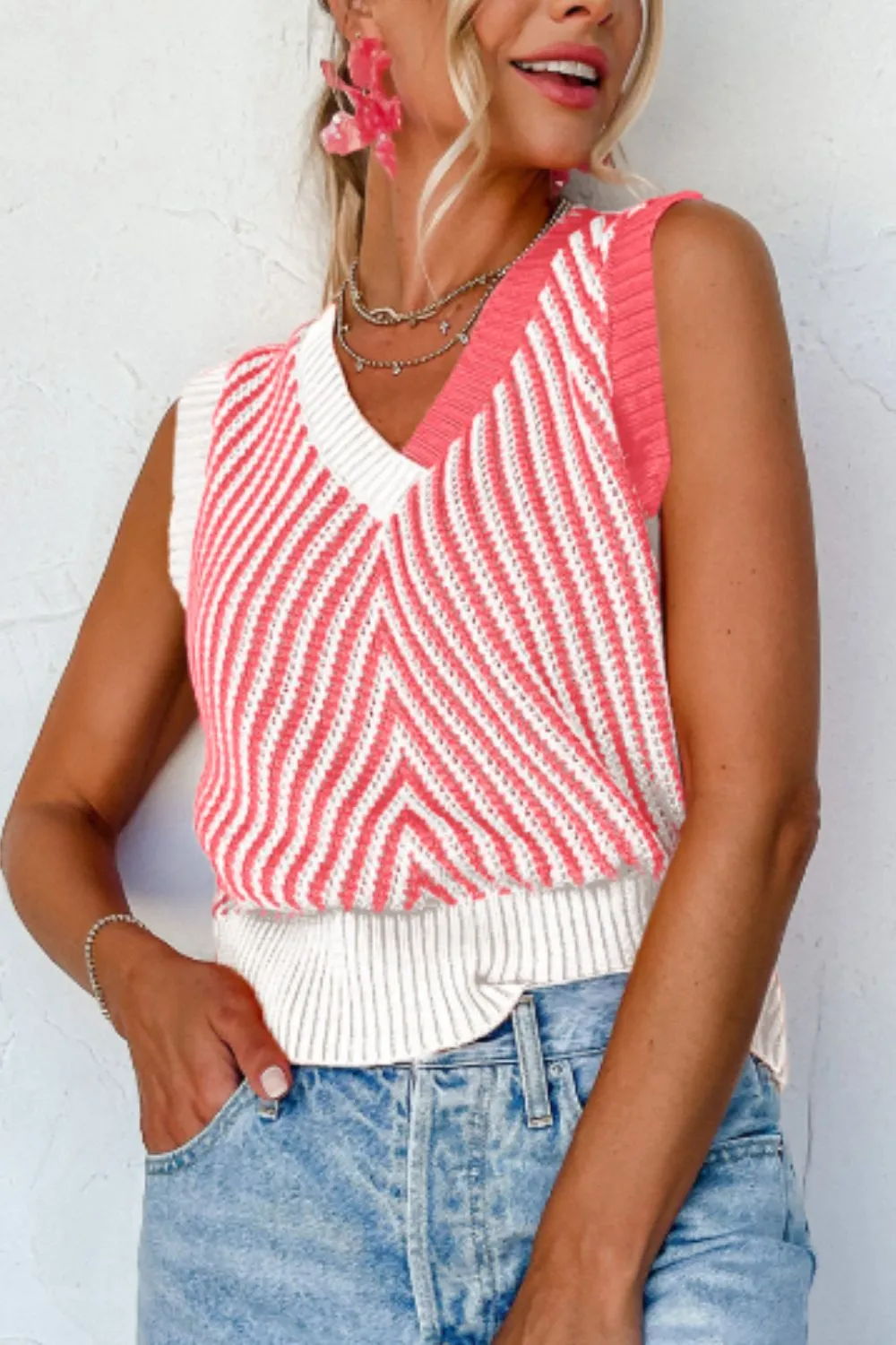 Striped Contrast V-Neck Sweater Vest, image 14