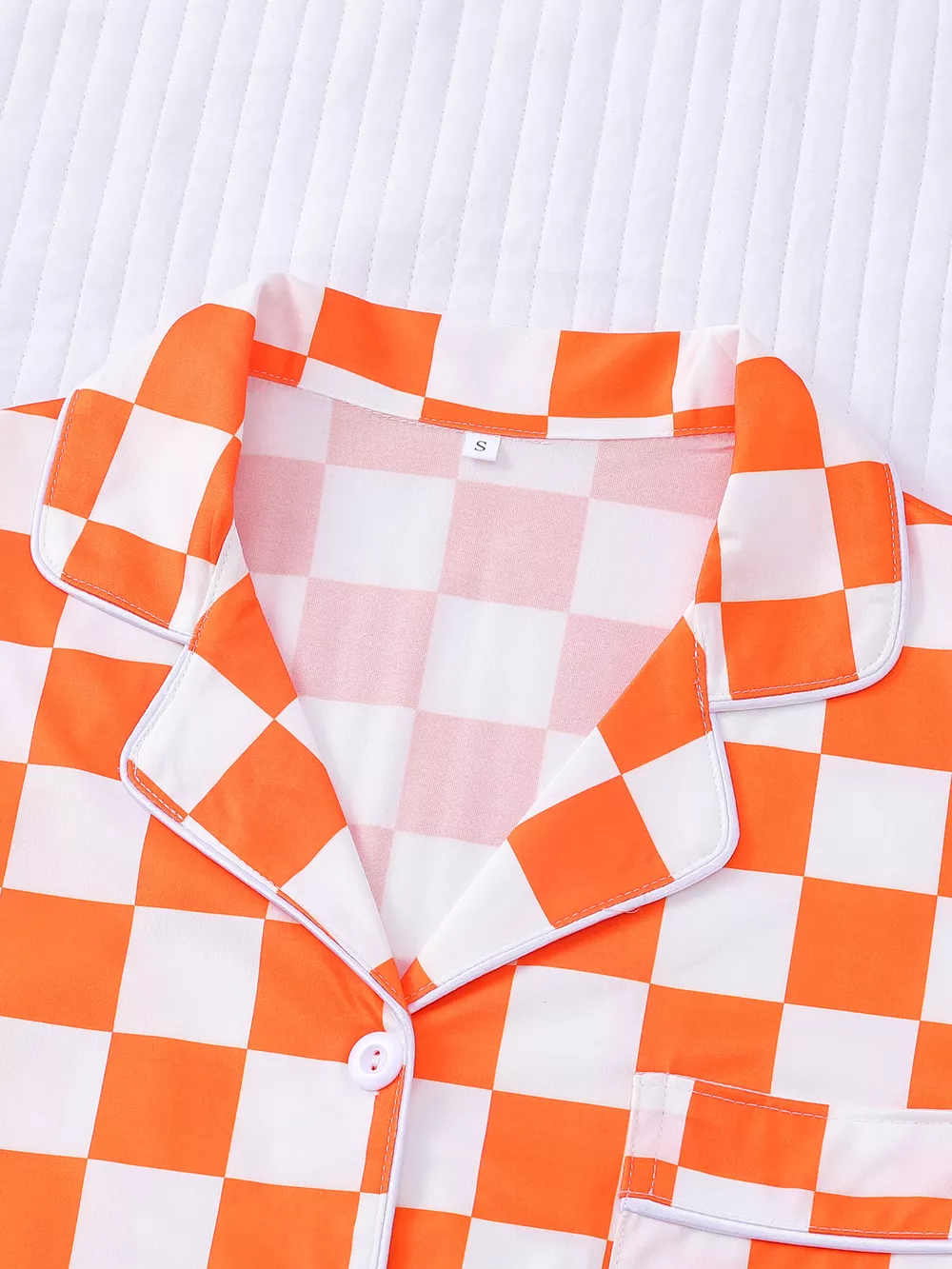 Checkered Print Button Up Top and Shorts Lounge Set, image 8