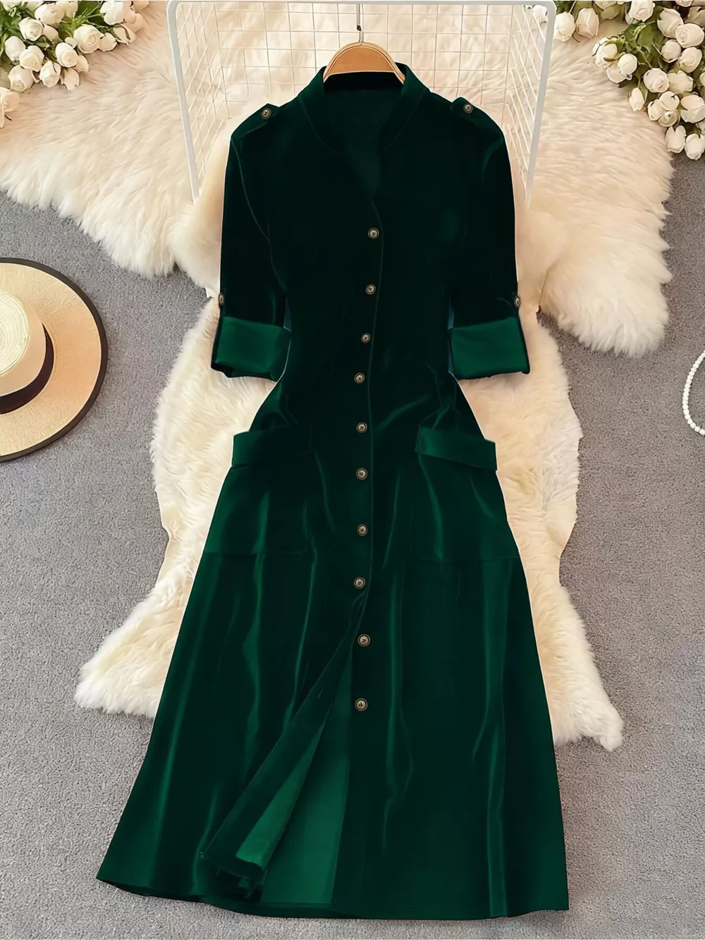 Velvet Button-Down Midi Dress, image 9
