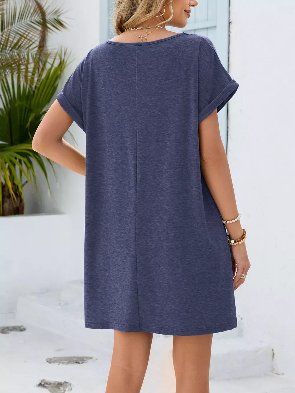 Lace Trim Notched Short Sleeve Dress, image 7