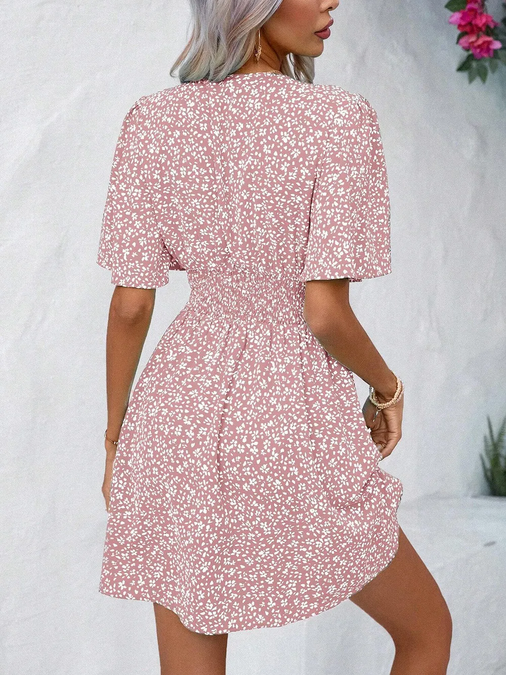 Printed V-Neck Half Sleeve Mini Dress, image 35