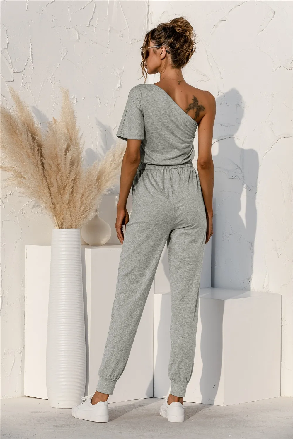 Single Shoulder Short Sleeve Jumpsuit, image 6