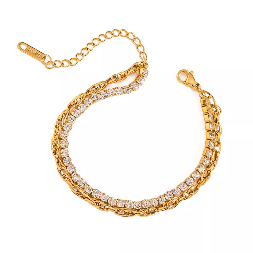 18K Gold-Plated Rhinestone Double Layered Bracelet, image 6