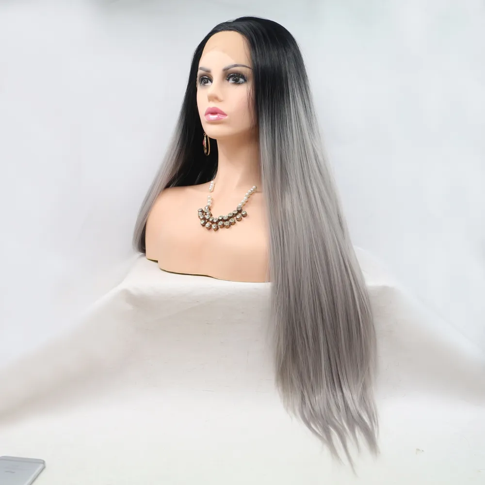 13*3" Lace Front Wigs Synthetic Long Straight 24" 130% Density, image 4