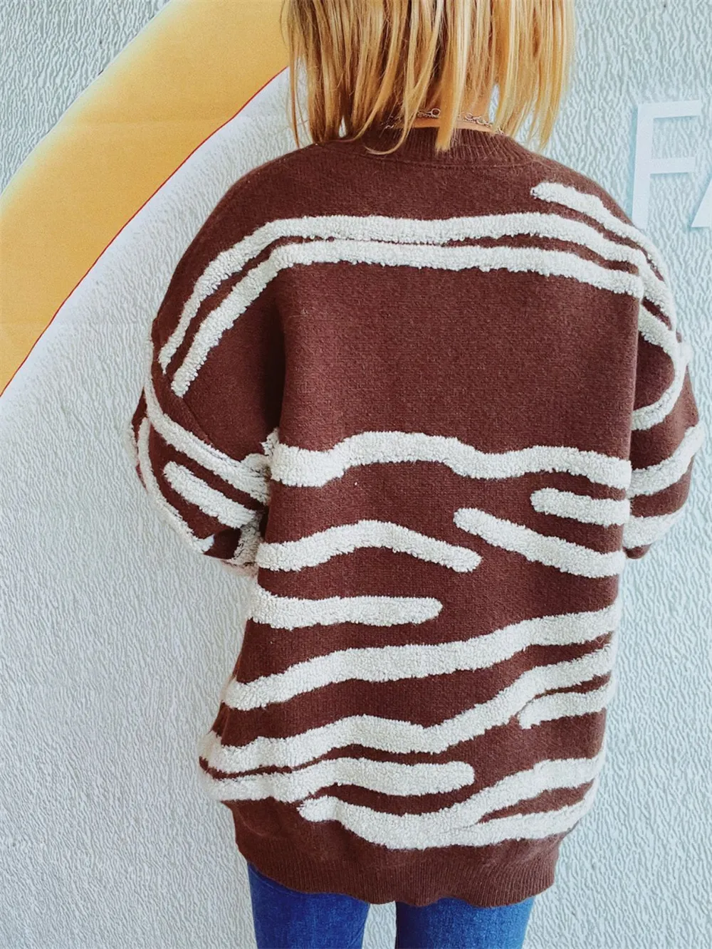 Contrast Round Neck Long Sleeve Sweater, image 10