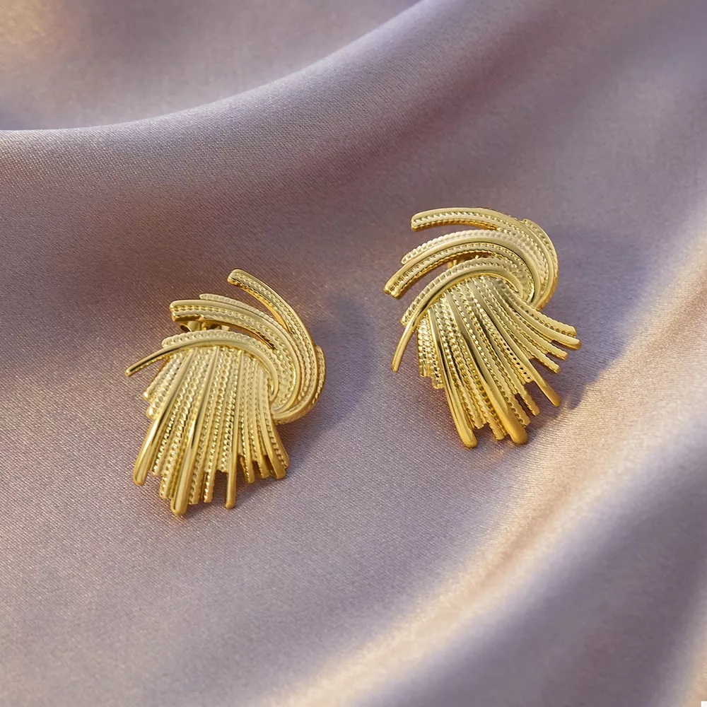 18K Gold-Plated Textured Stud Earrings, image 4