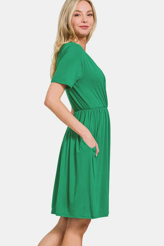 Surplice Short Sleeve Brushed DTY Dress, image 3