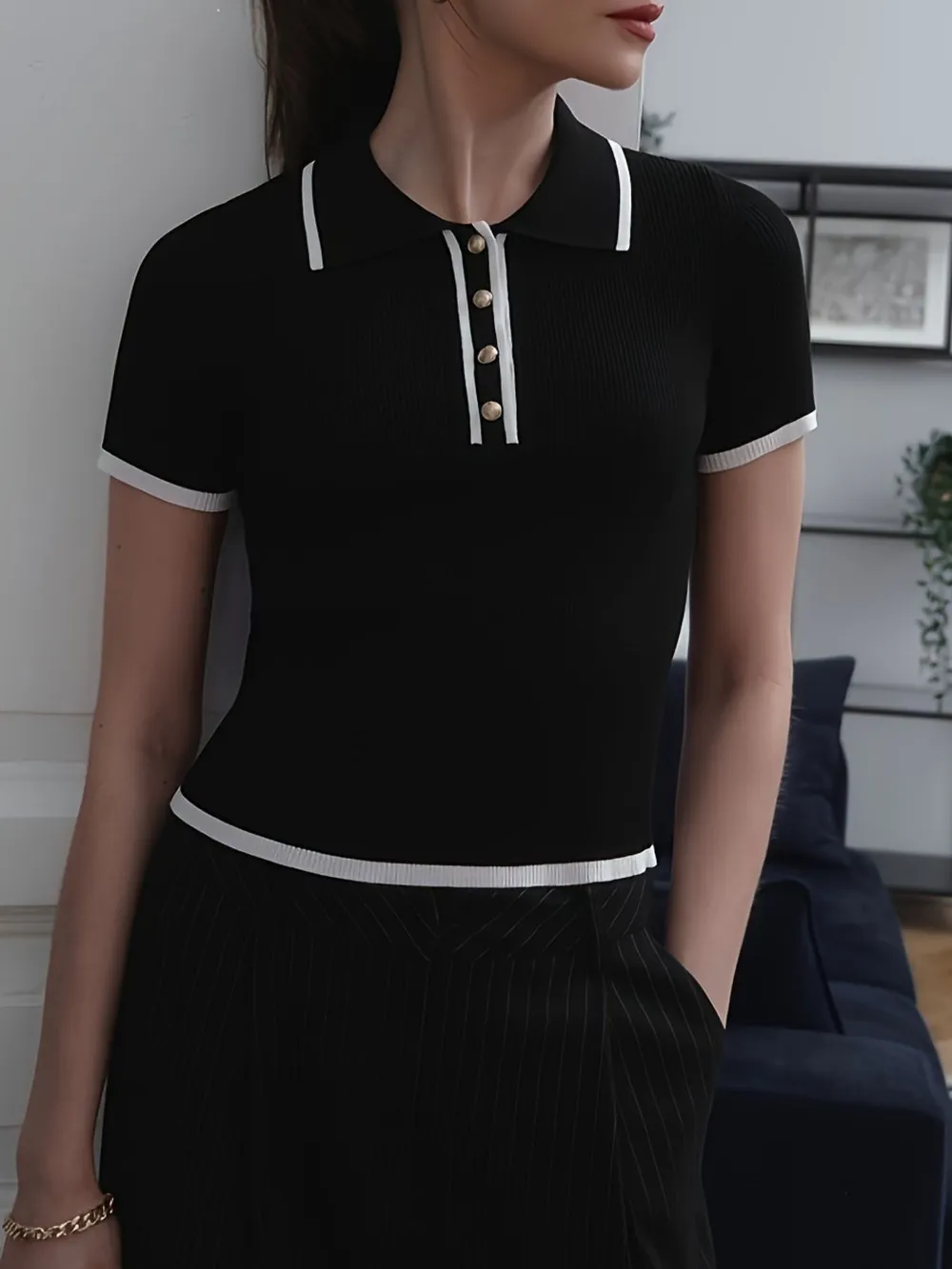 Contrast Trim Button Detail Polo, image 2