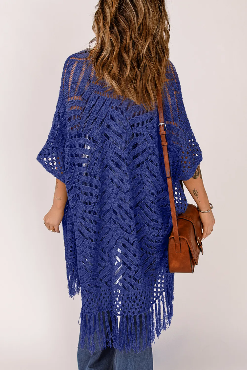 Openwork Open Front Cardigan with Fringes, image 29