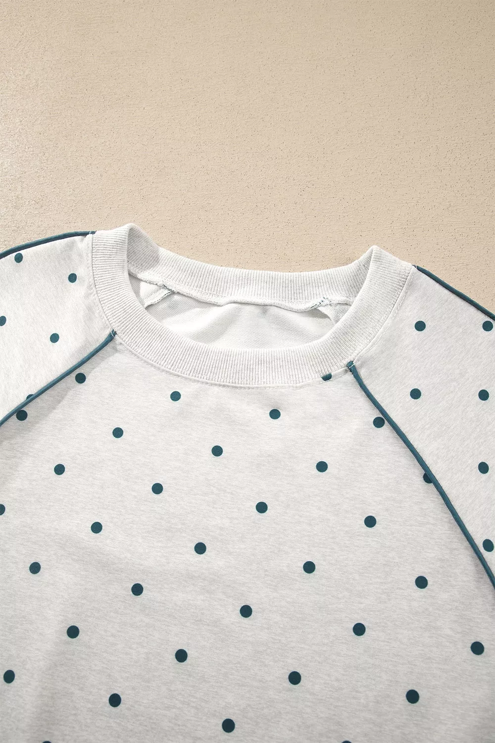Polka Dot Print Piping Trim 3/4 Sleeve Relaxed Top, image 5