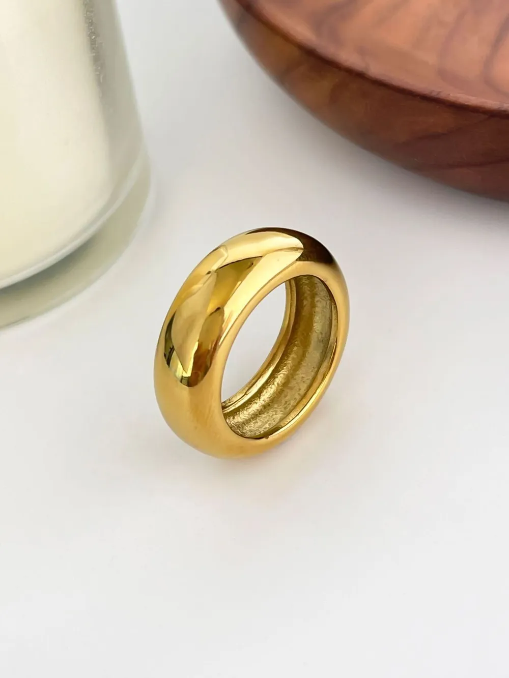 2-Piece 18K Gold-Plated Stainless Dome Band Rings, image 4