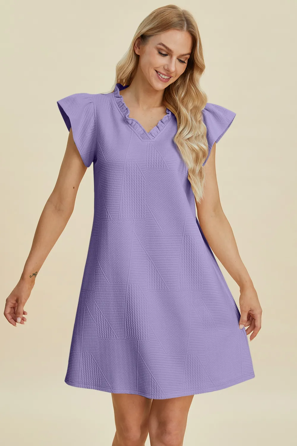 Full Size Ruffled V-Neck Cap Sleeve Dress, image 23