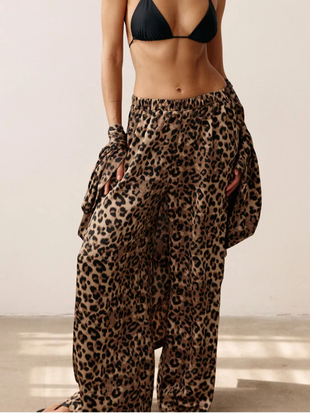Leopard Cardigan and Wide Leg Pants Lounge Set, image 3