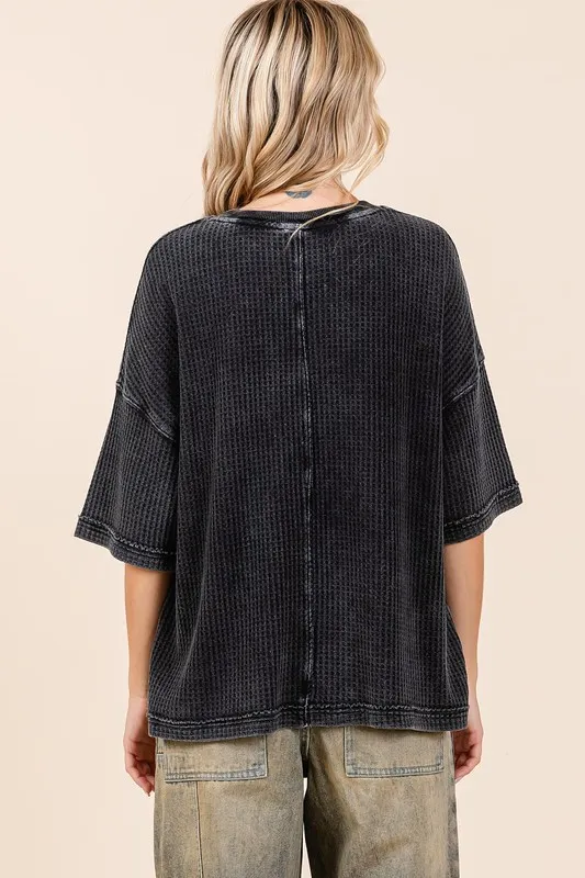 Mineral Wash Waffle Knit Short Sleeve Top, image 2