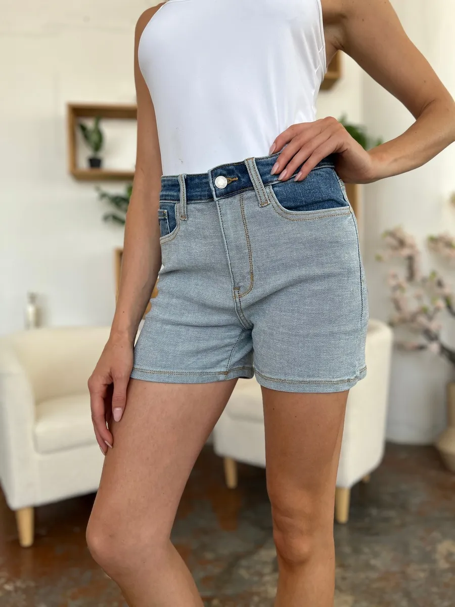Full Size Color Block Denim Shorts, image 8