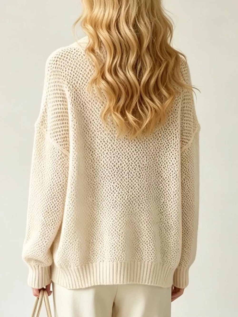 V-Neck Open-Knit Button-Down Cardigan, image 6