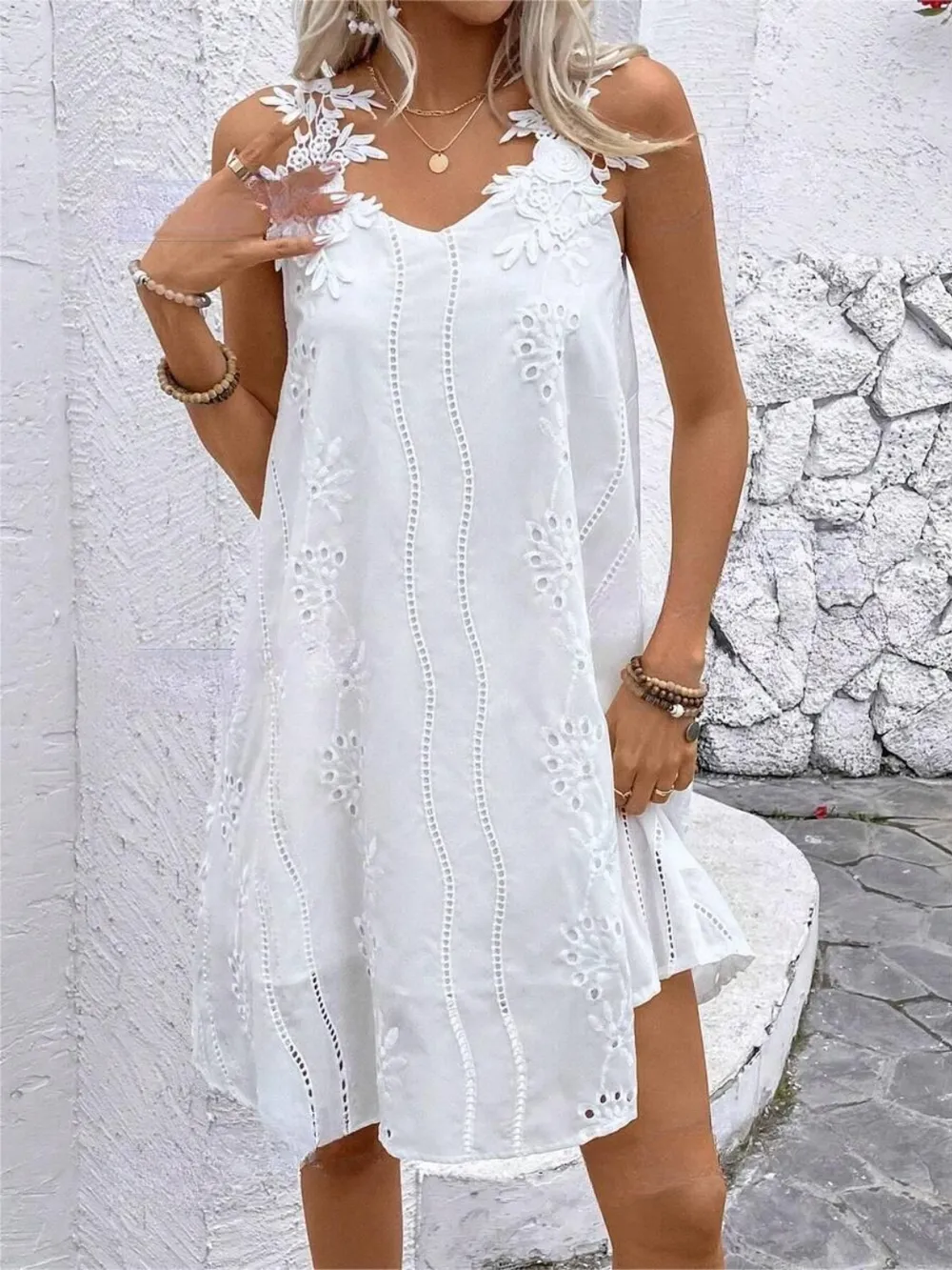 Lace Detail V-Neck Mini Dress, image 2
