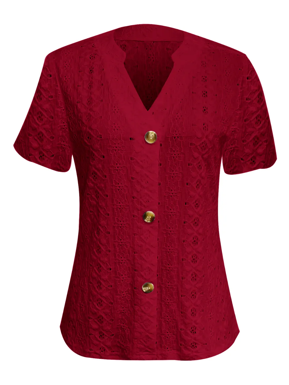 Openwork Notched Short Sleeve Top, image 17