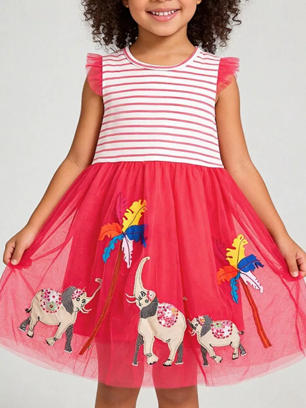 Children's Striped Top Elephant Tulle Dress