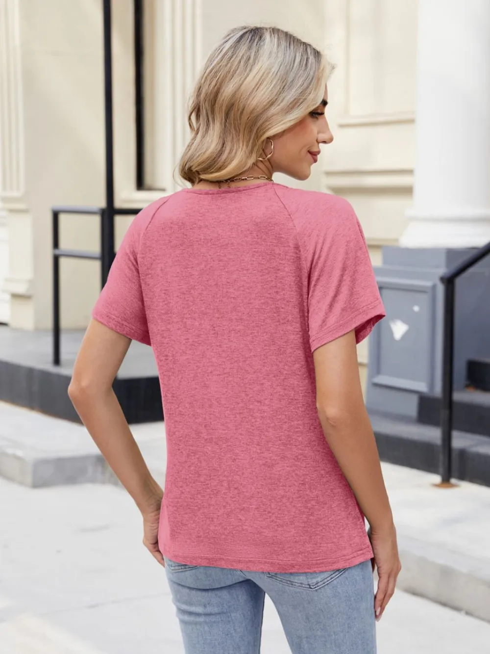 Lace Detail Round Neck Short Sleeve Blouse, image 11